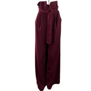 Julia Allert Women Red High Waisted Tie Paperbag Wide Leg Trousers Pants SIze XS